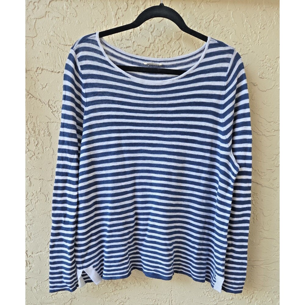 Eileen Fisher Organic Cotton Linen Striped Pullover Sweater 1X Nautical Heritage